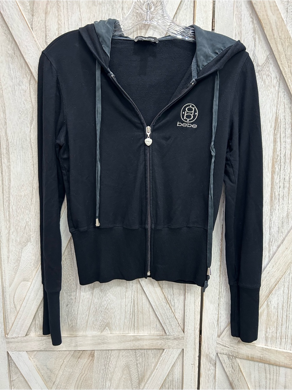 bebe Black Hooded Zip Sweatshirt with Logo